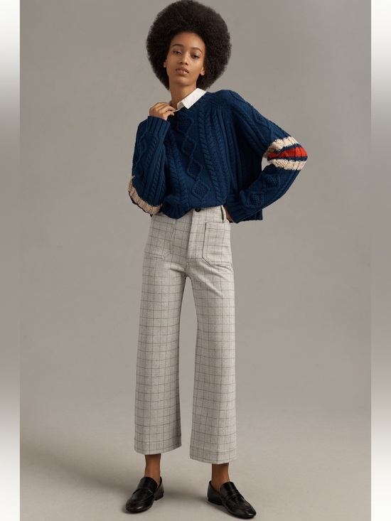 Maeve Pants - Anthropologie Maeve Colette Cropped Wide-Leg Trousers Gray Plaid Knit Pants